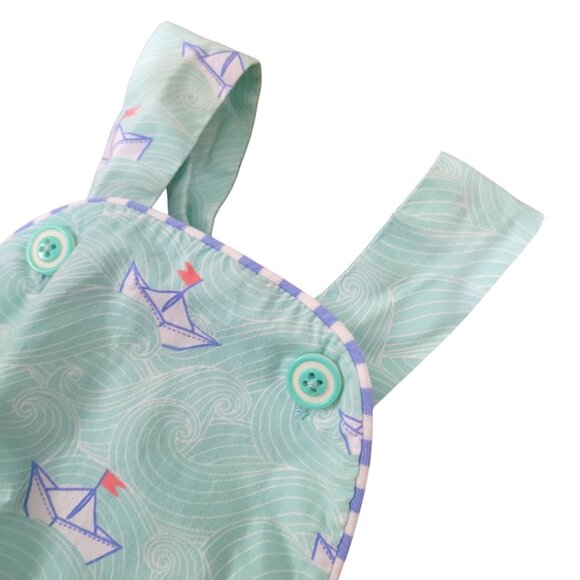 Serendipity by Shrimp and Grits Baby 3 Mo Green Sailboat Romper Bubble Nautical - Picture 6 of 10